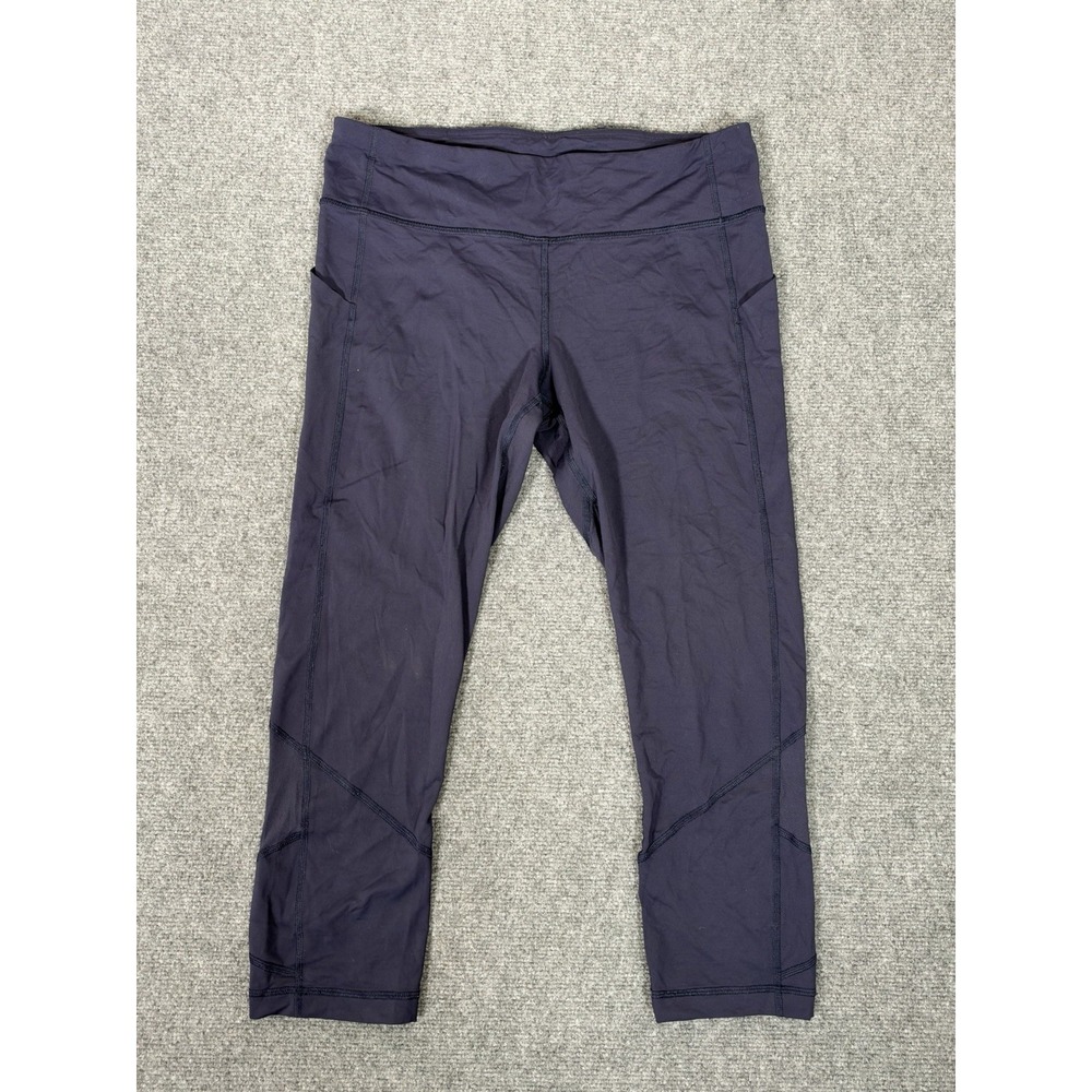 Lululemon Pace Rival Mid Rise Cropped Leggings Womens 10 Blue Nylon Athleisure